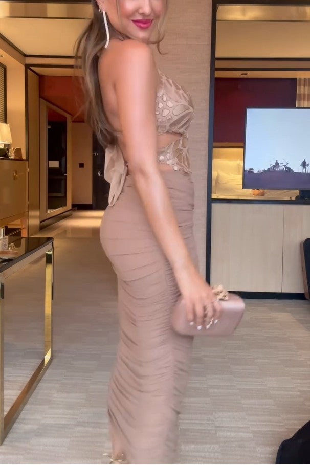 Desert Bloom Mesh Ruched Skirt Set-aritzao