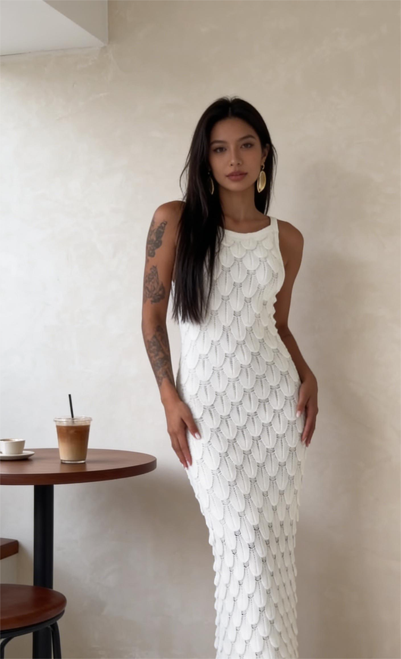 Textured knit backless midi dress