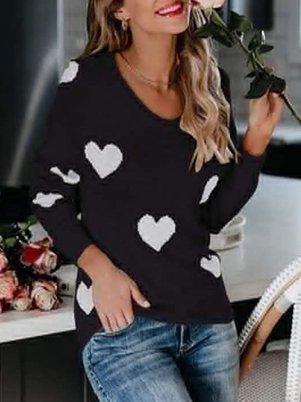 Valentine's Day V-Neck Knit Sweater-CALLISTARI