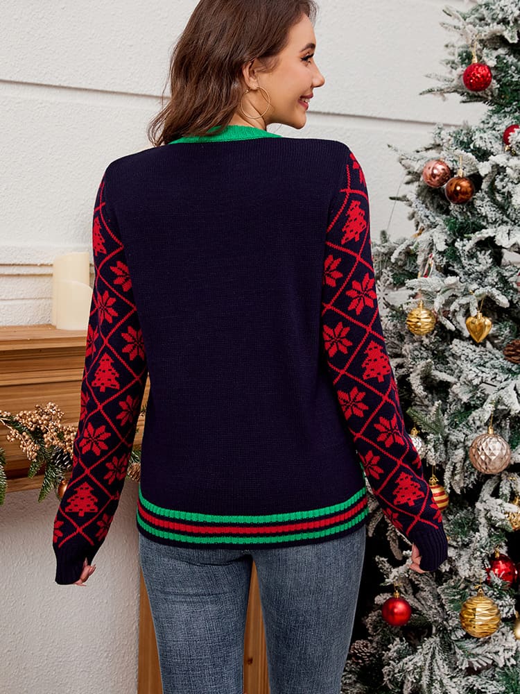 Sequin Embroidered Christmas Jacquard Knitted Sweater-CALLISTARI