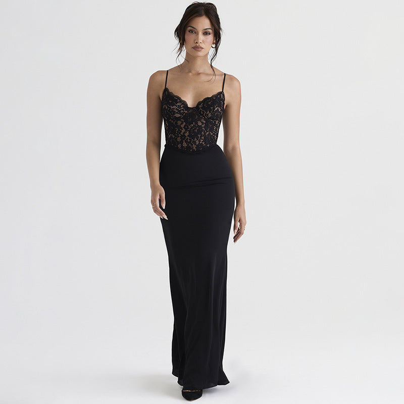 SOPHIA - LACE PANELED V-NECK CAMI MERMAID MAXI DRESS-CALLISTARI