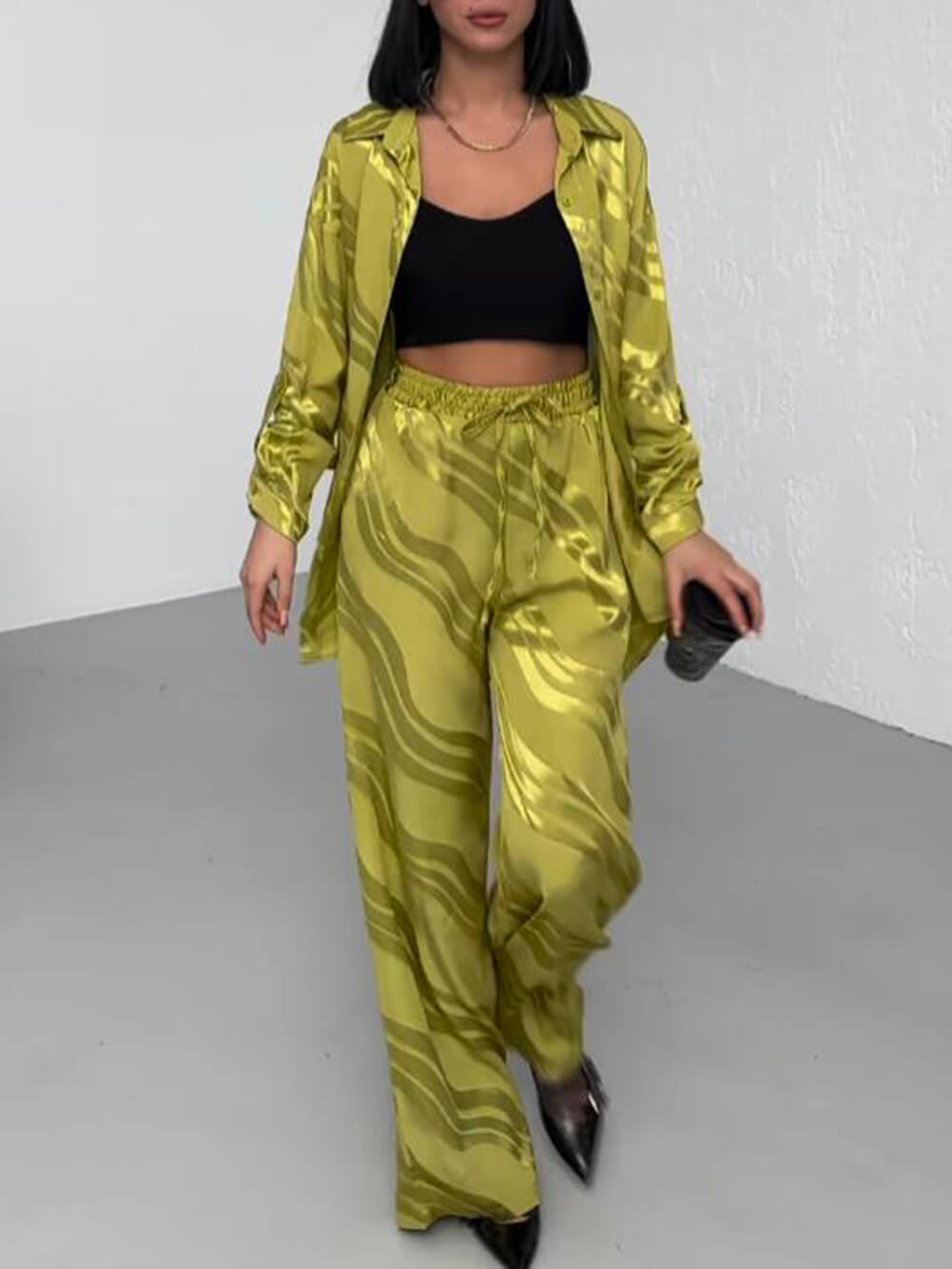 Callistari Unique Wave Print Loose Oversized Shirt-CALLISTARI