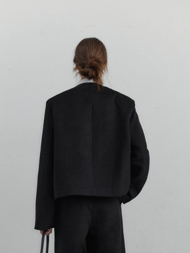 French Square Neck Woolen Coat-CALLISTARI