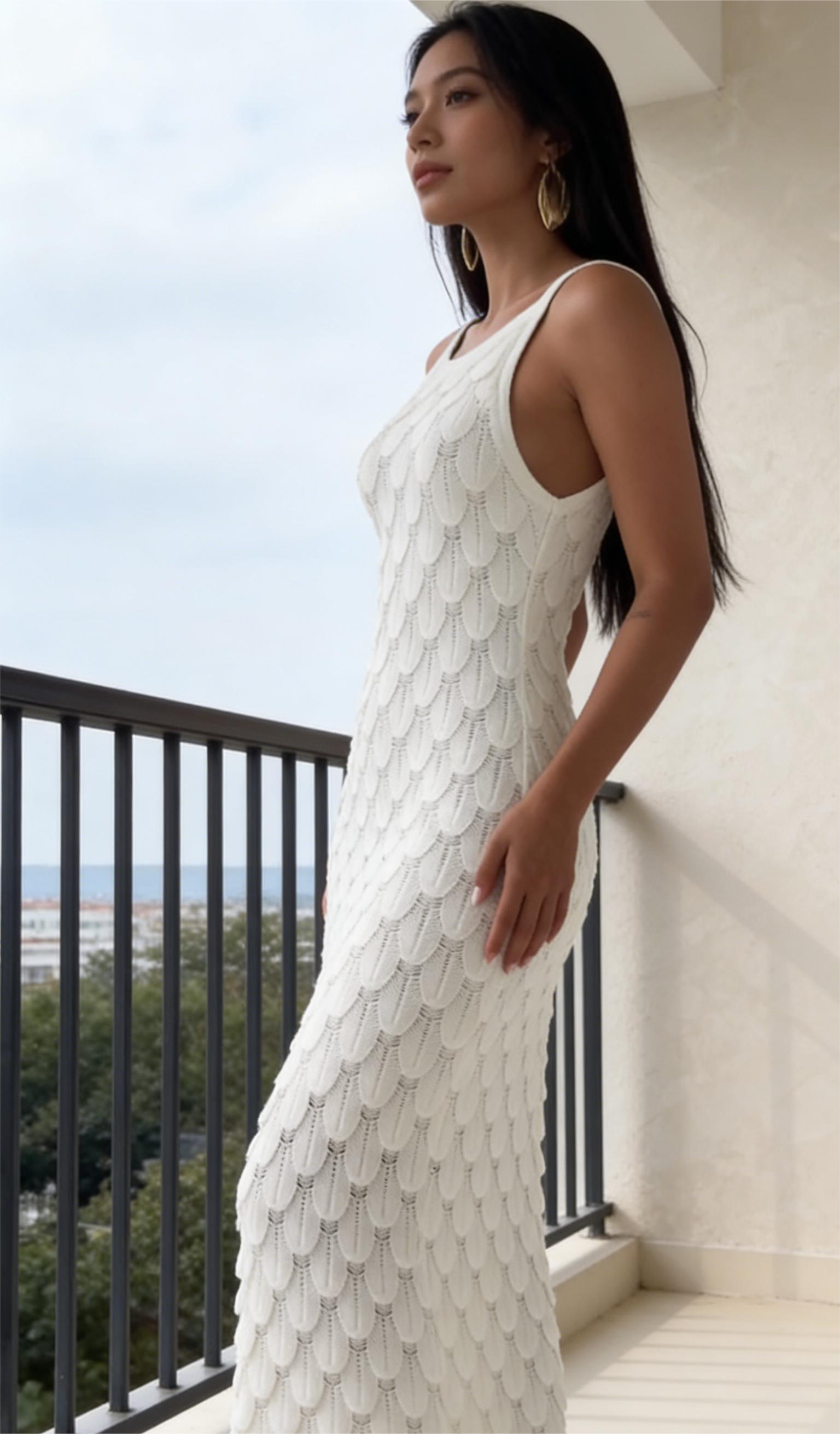 Textured knit backless midi dress