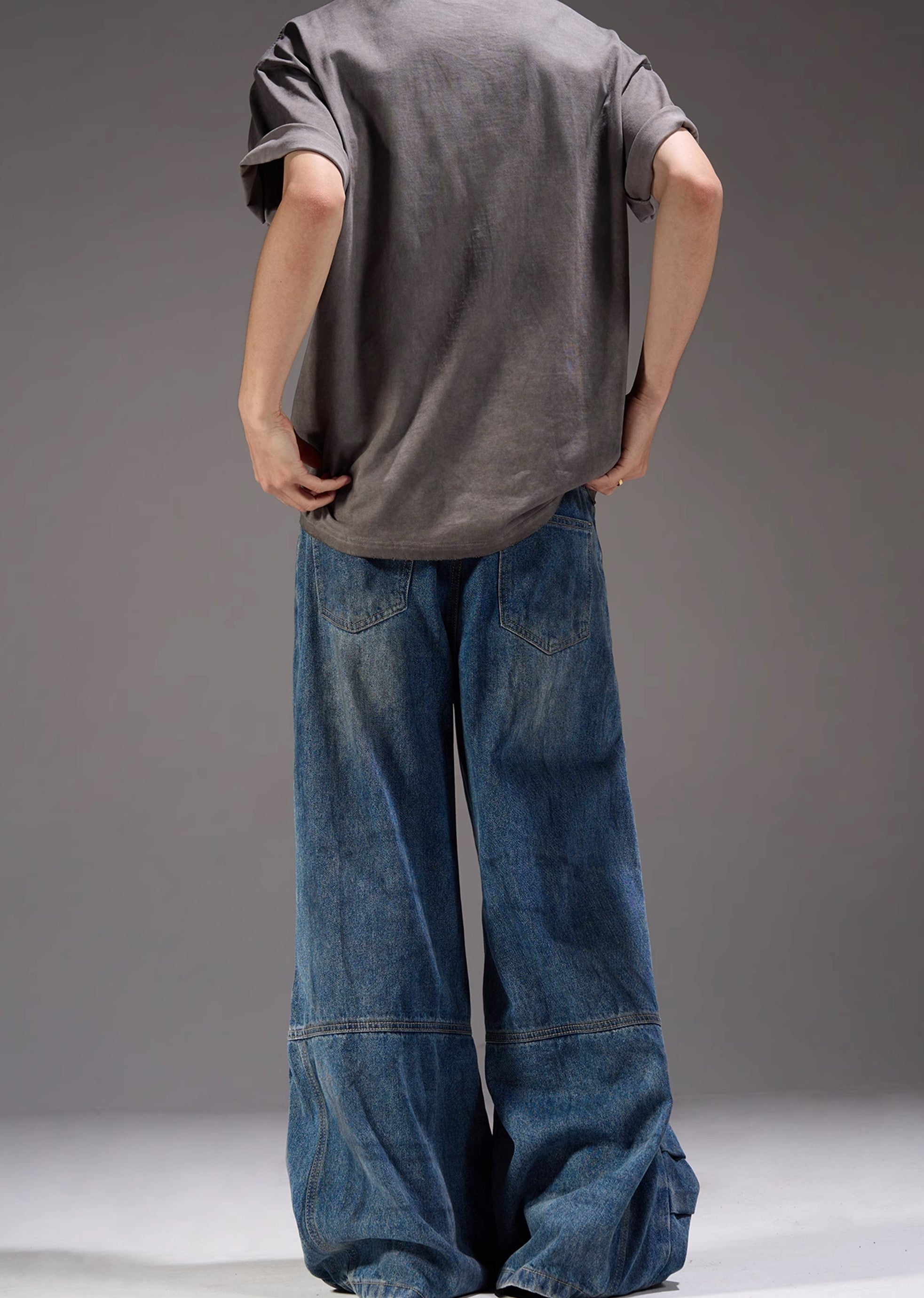 【MAXDSTR】Mid-length distressed dull blue wide denim pants  MD0160-CALLISTARI