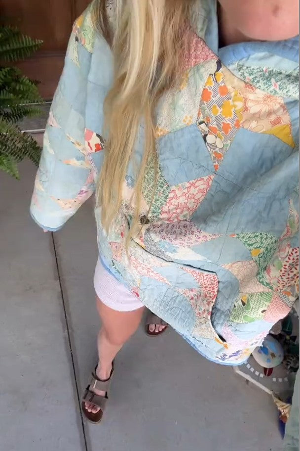 Colorful Floral Patchwork Print Quilted Hoodie-aritzao