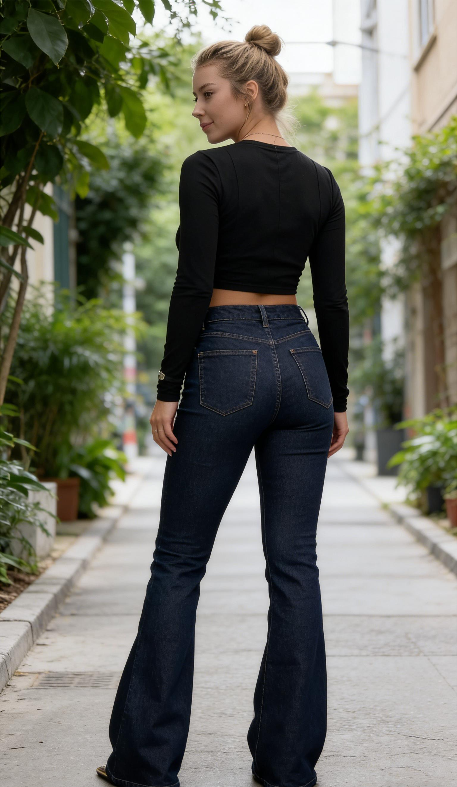 Dark washed high-waisted flared jeans