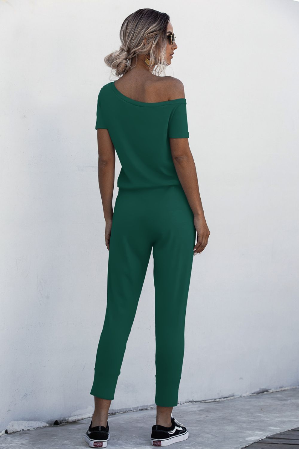 Asymmetrical Neck Tied Jumpsuit with Pockets-aritzao
