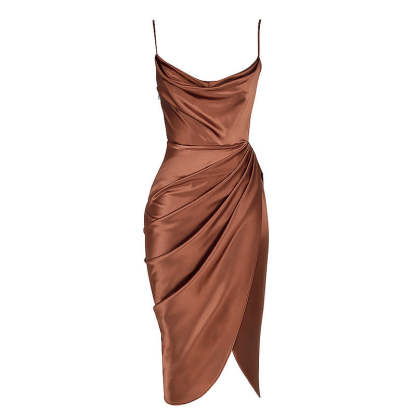 Belle Satin off the shoulder corset cocktail midi dress-CALLISTARI