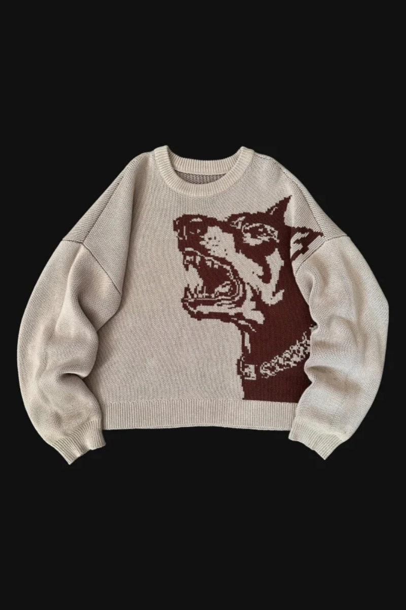 Doberman Graphic Knit Sweater-aritzao