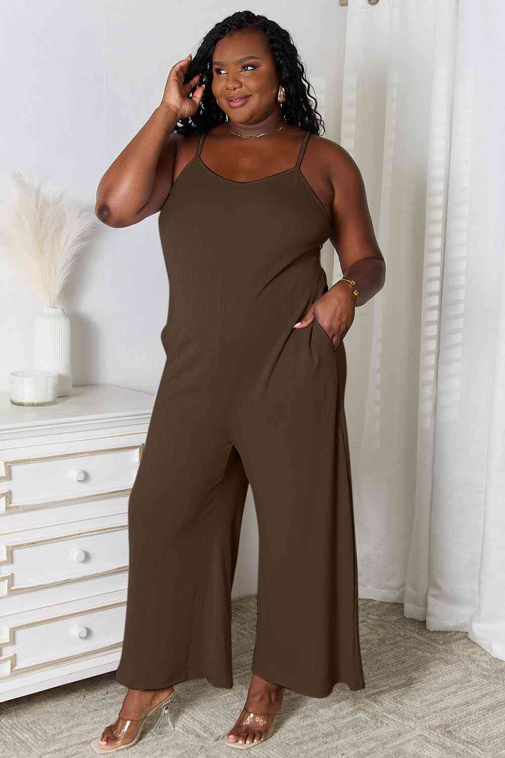 Basic Bae Full Size Spaghetti Strap V-Neck Jumpsuit-aritzao