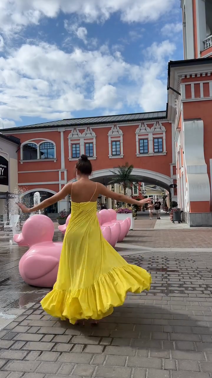 Yellow Spaghetti Strap Ruffle Maxi Dress-aritzao