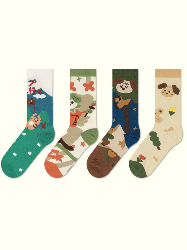 Cute Cartoon Kitty Pattern Cotton Socks-CALLISTARI