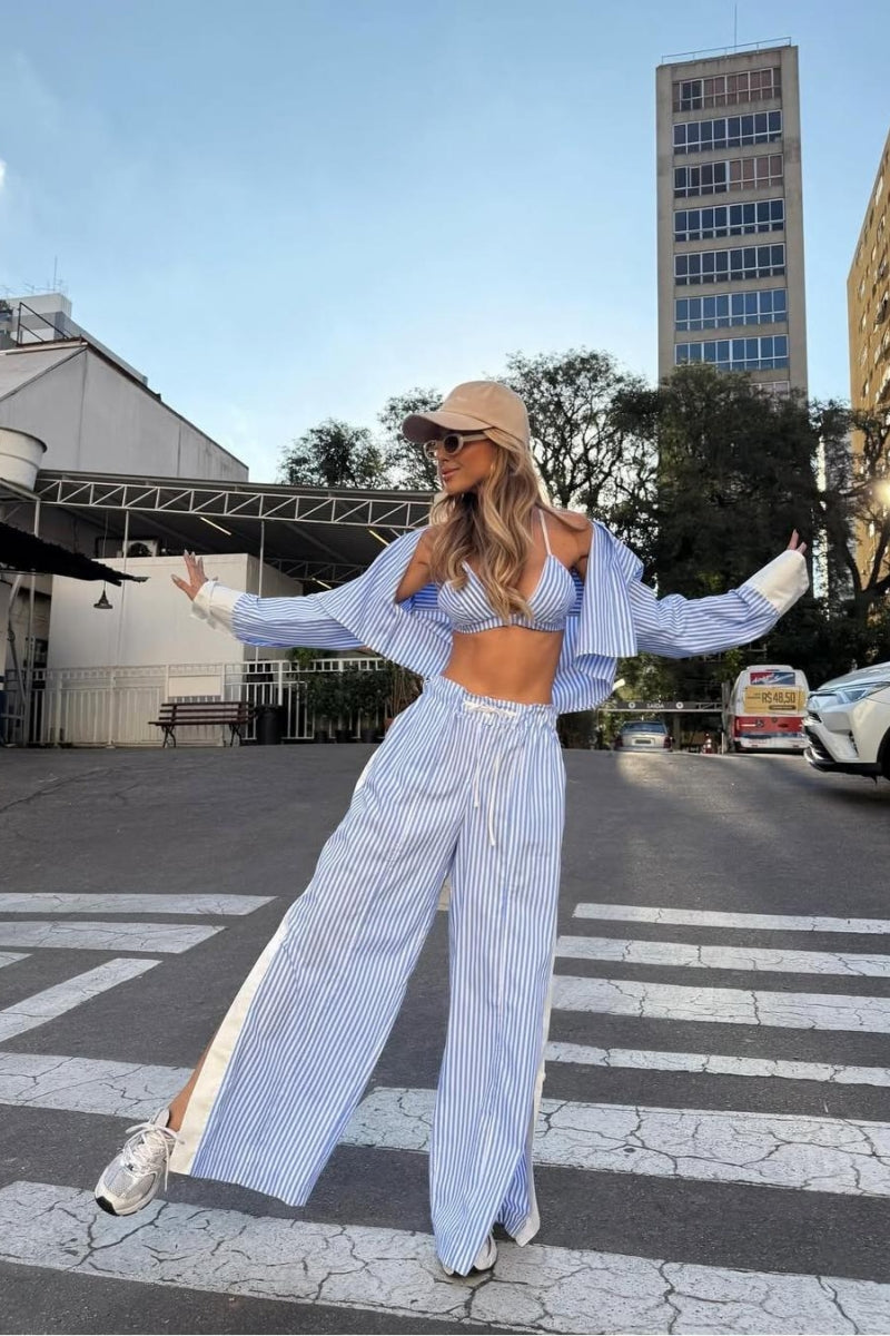 Chic Striped Lounge Pants Set-aritzao