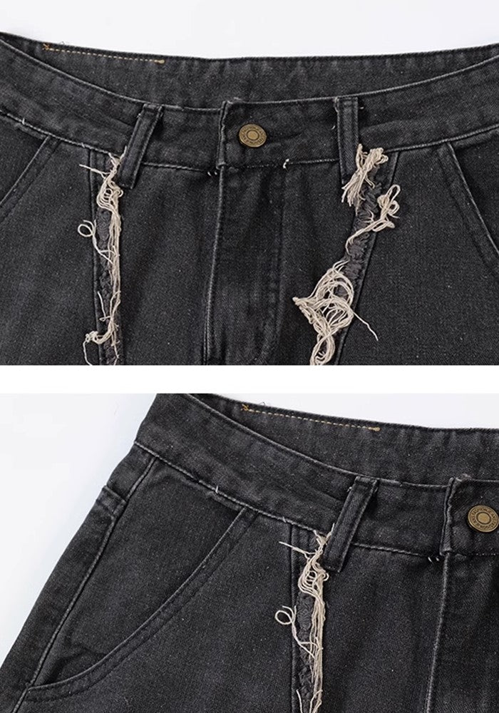 【VINMUK】Line damage full design dull black denim wide pants  VM0001-CALLISTARI