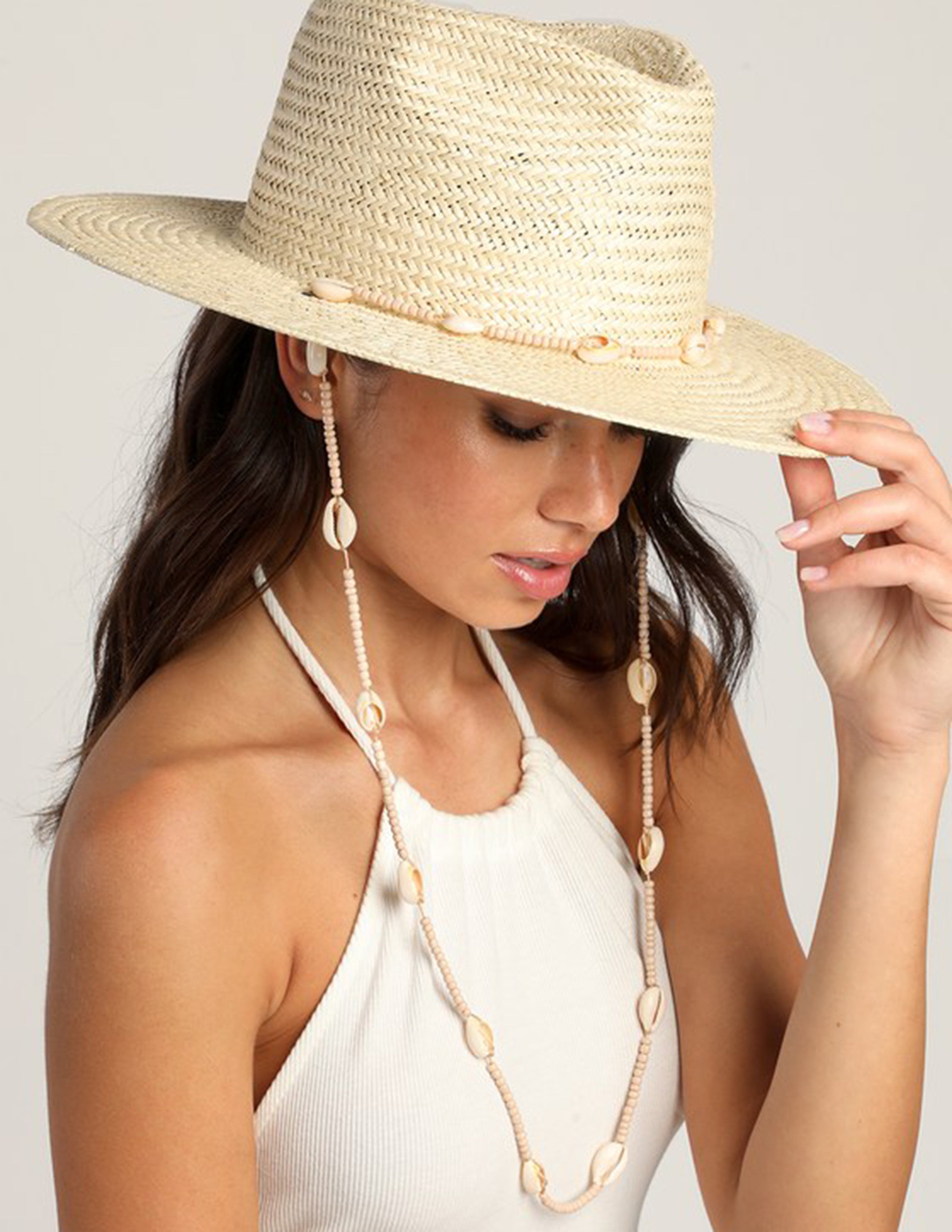 Seashells Natural Straw Fedora Hat-CALLISTARI