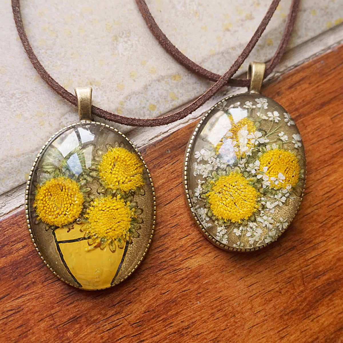 Resin Pressed Flower Necklaces - Van Gogh Sunflower-CALLISTARI