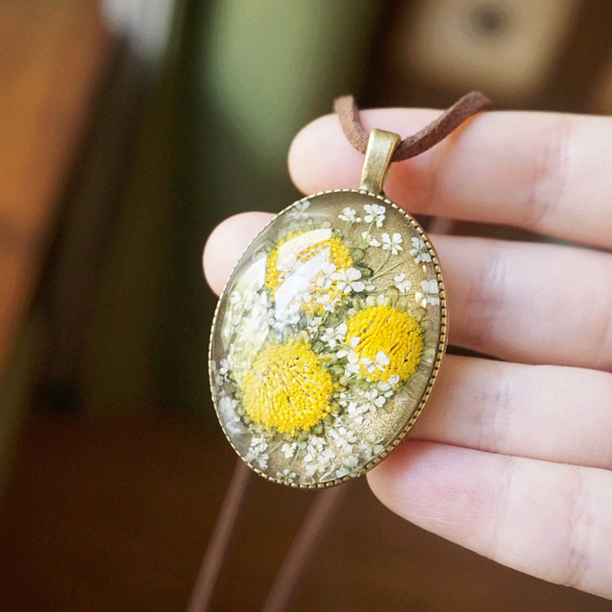 Resin Pressed Flower Necklaces - Van Gogh Sunflower-CALLISTARI
