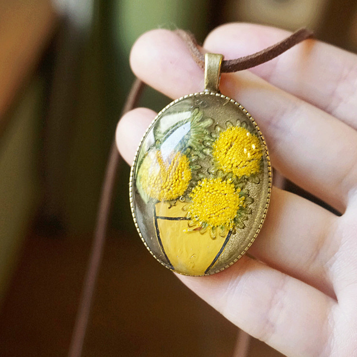 Resin Pressed Flower Necklaces - Van Gogh Sunflower-CALLISTARI