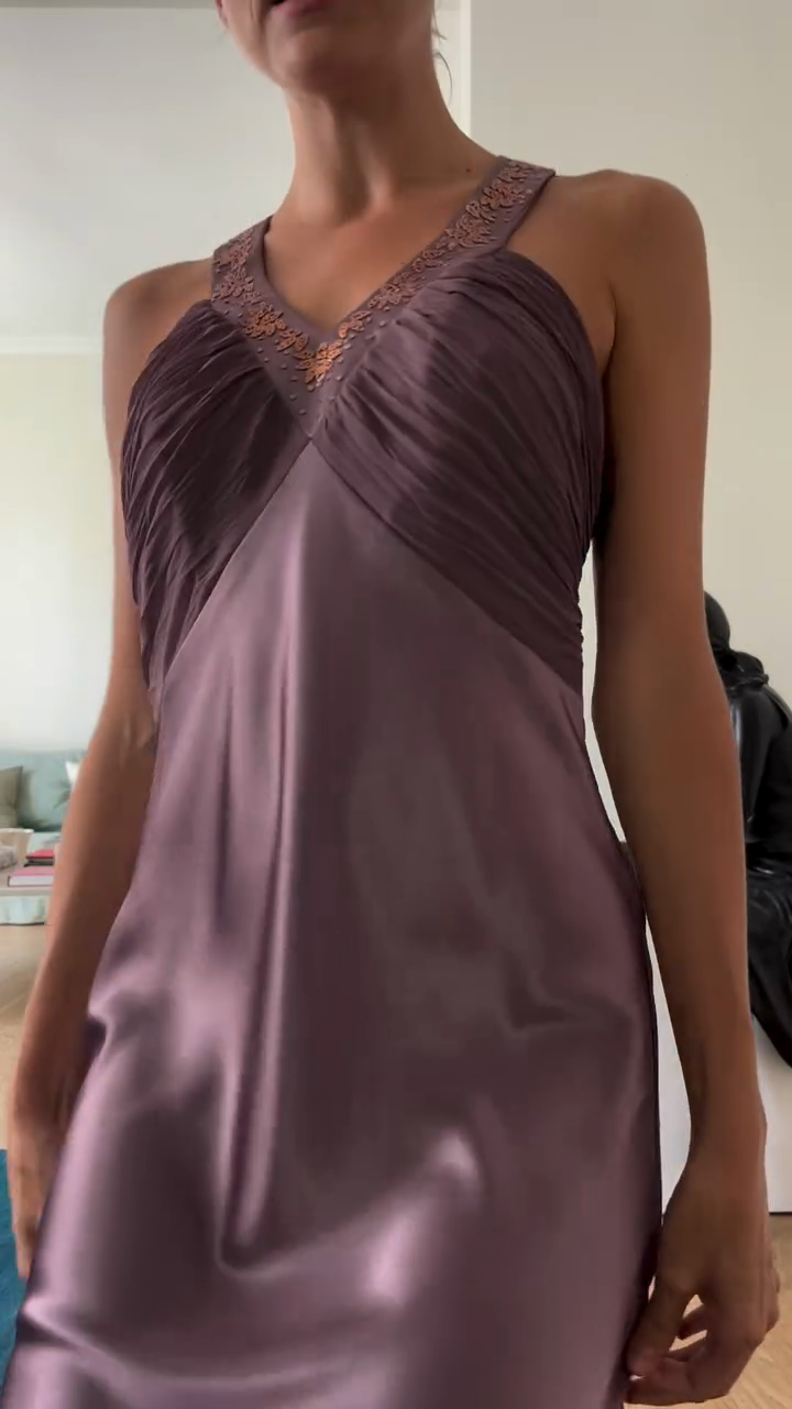 Lavender Halter Neck Satin Gown
