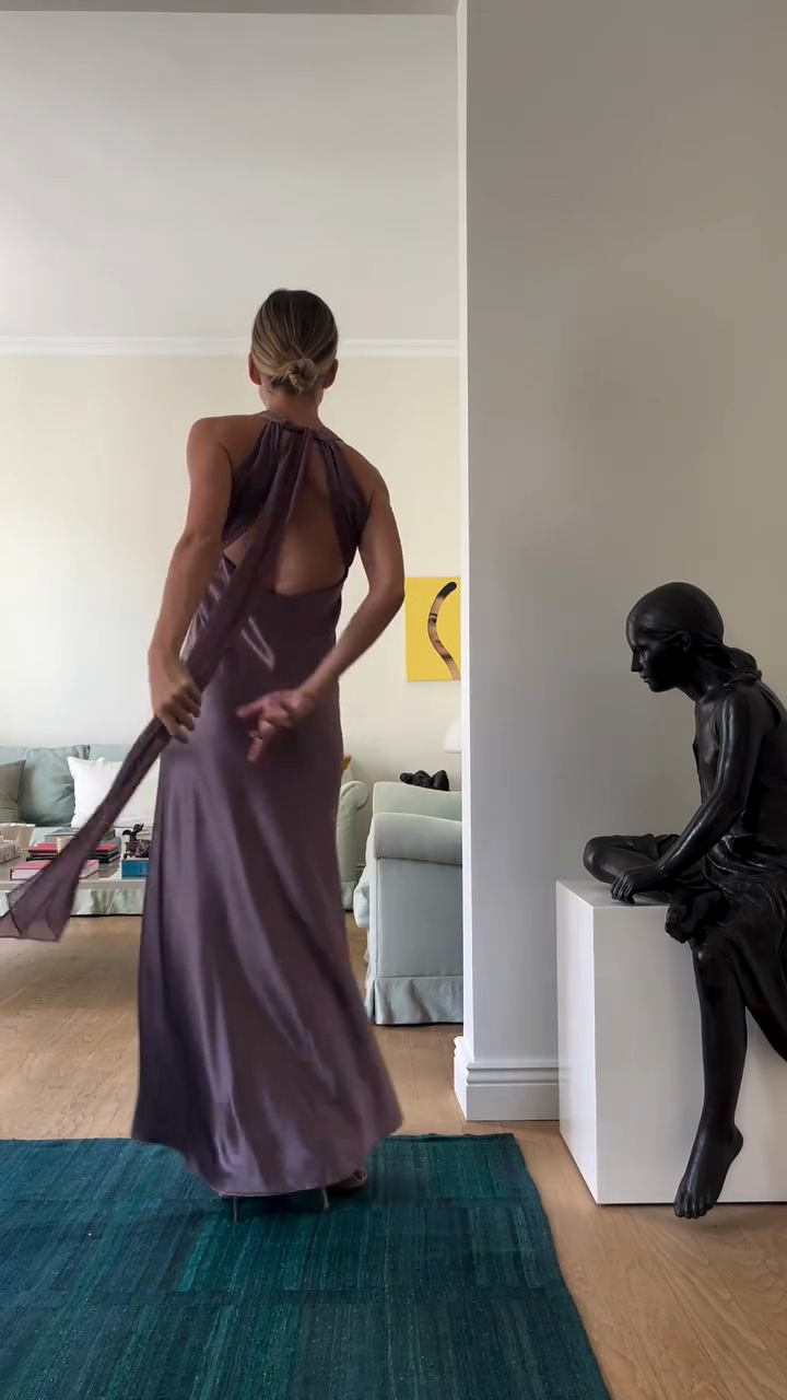 Lavender Halter Neck Satin Gown