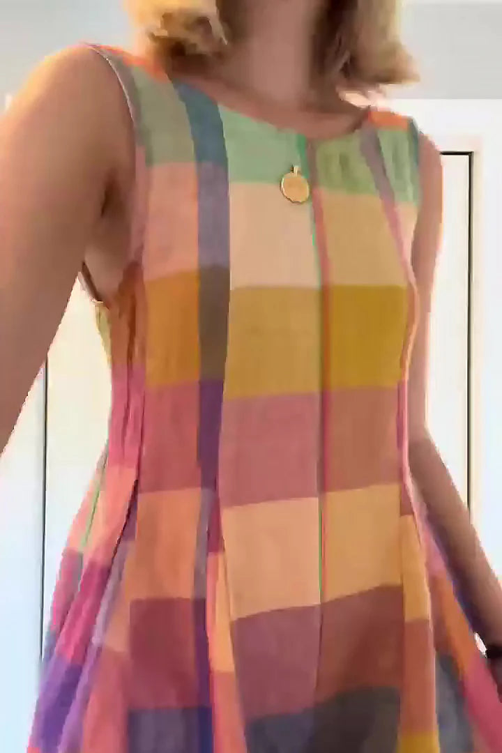 Vibrant Patchwork Grid Sleeveless Jumpsuit-aritzao