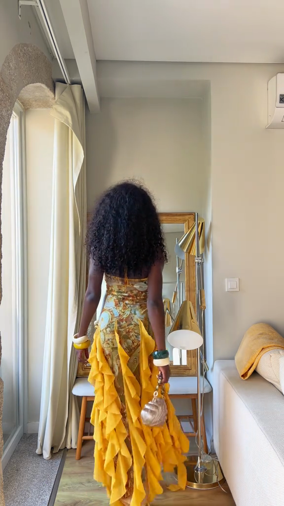 Yellow Ruffled Halter Dress-aritzao