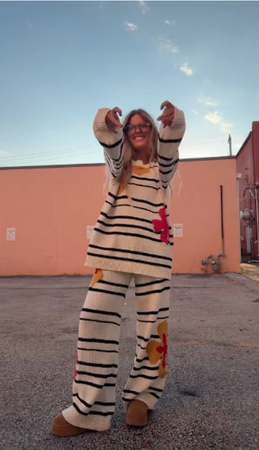 Striped Floral Knit Co - ord Set-aritzao