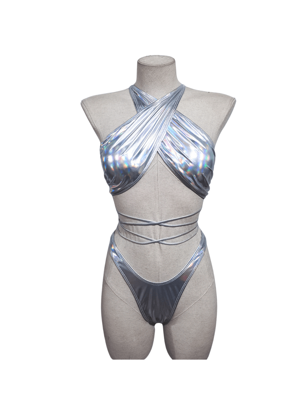 Ebenezer Lacing Metallic Bikini Two Piece Set - Mew Mews