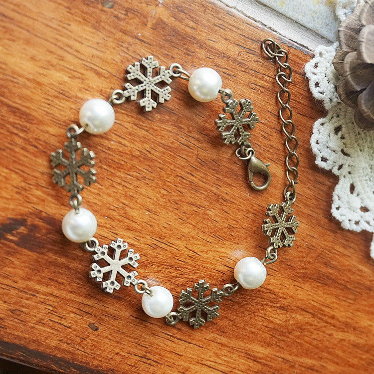 Christmas Handmade Forest Pearl Snowflake Bracelet-CALLISTARI