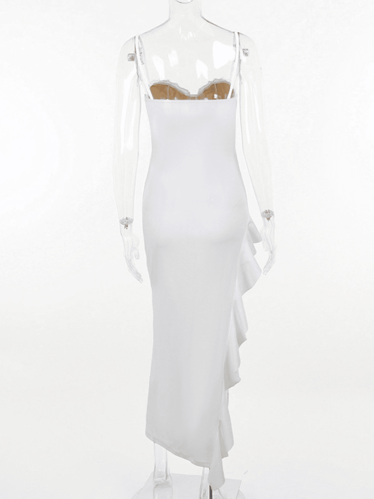 Aizen Lace Asymmetric Ruffle Midi Dress - Mew Mews