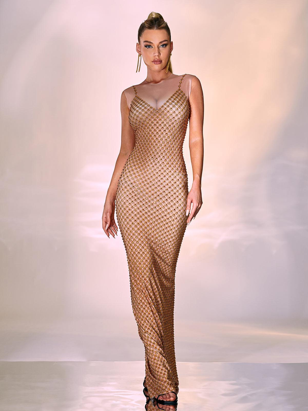 Aminah Crystal Printed Mesh Maxi Dress - Mew Mews