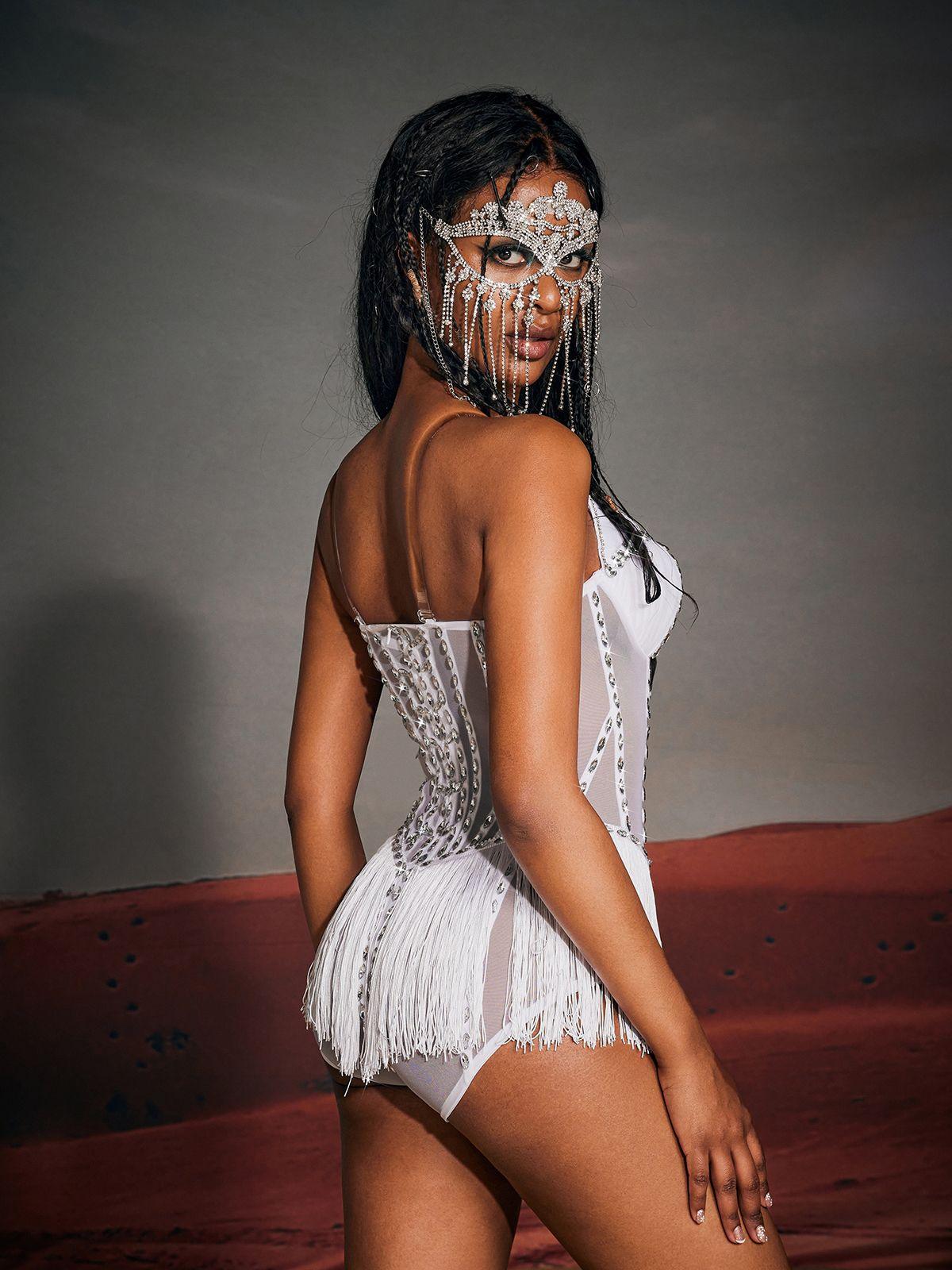 Amiri Strapless Rhinestone Fringe Bodysuit - Mew Mews