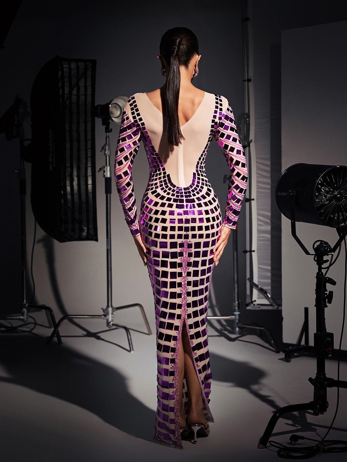 Angie Long Sleeve Curve Embellished Maxi Dress - Mew Mews