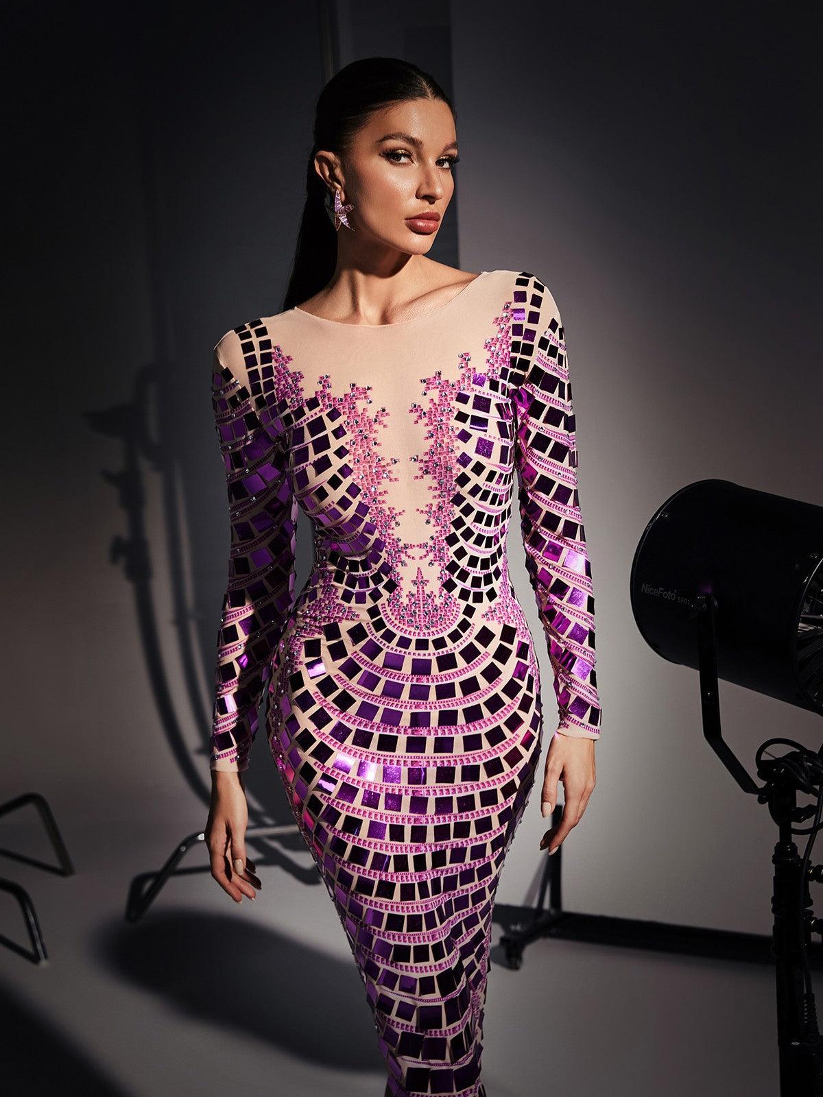 Angie Long Sleeve Curve Embellished Maxi Dress - Mew Mews