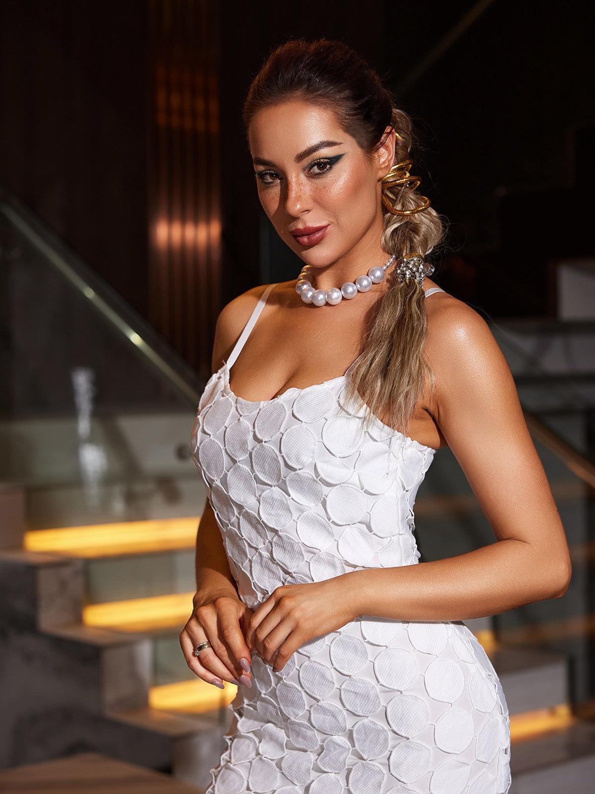 Annick Spaghetti Circle Cutout Midi Dress In White - Mew Mews