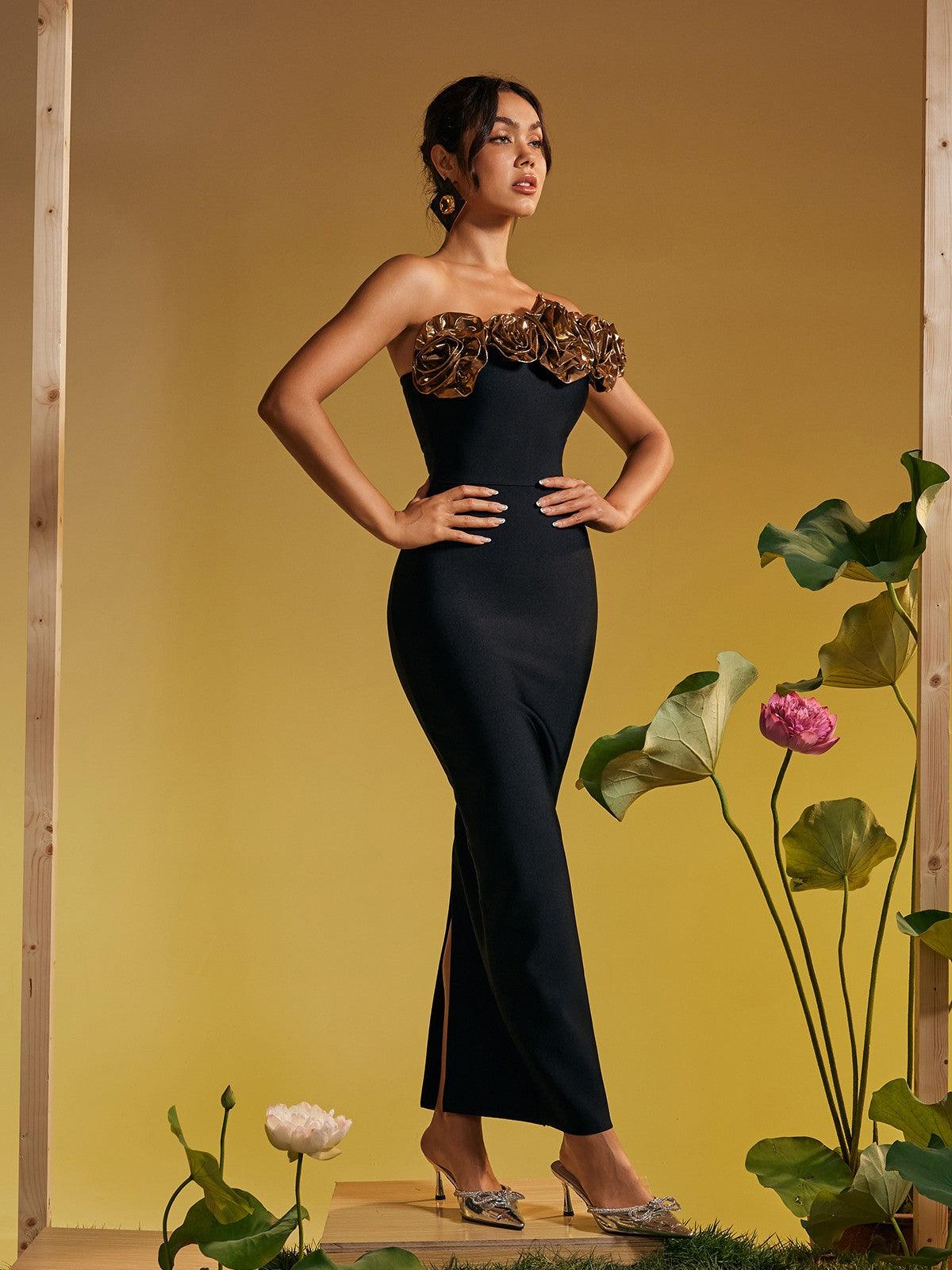 Arnau One Shoulder Flower Bandage Maxi Dress - Mew Mews