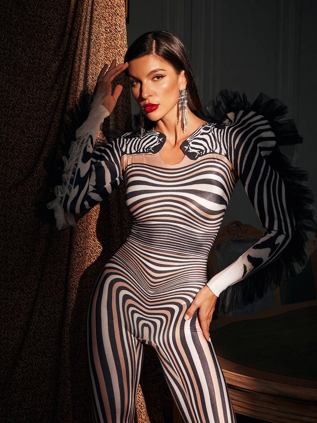 Assisi Tulle Trimmed Zebra Printed Jumpsuit - Mew Mews