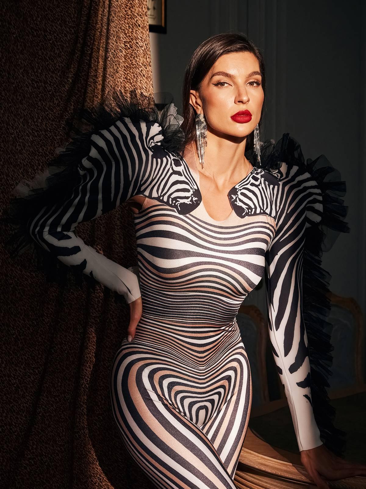 Assisi Tulle Trimmed Zebra Printed Jumpsuit - Mew Mews