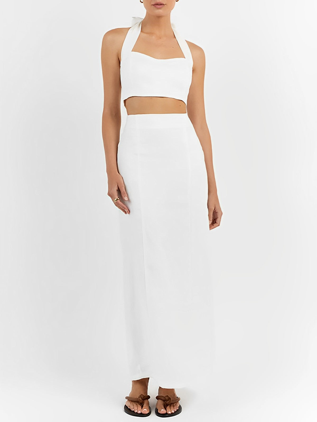 Halter Linen Two Piece Skirt Set-CALLISTARI