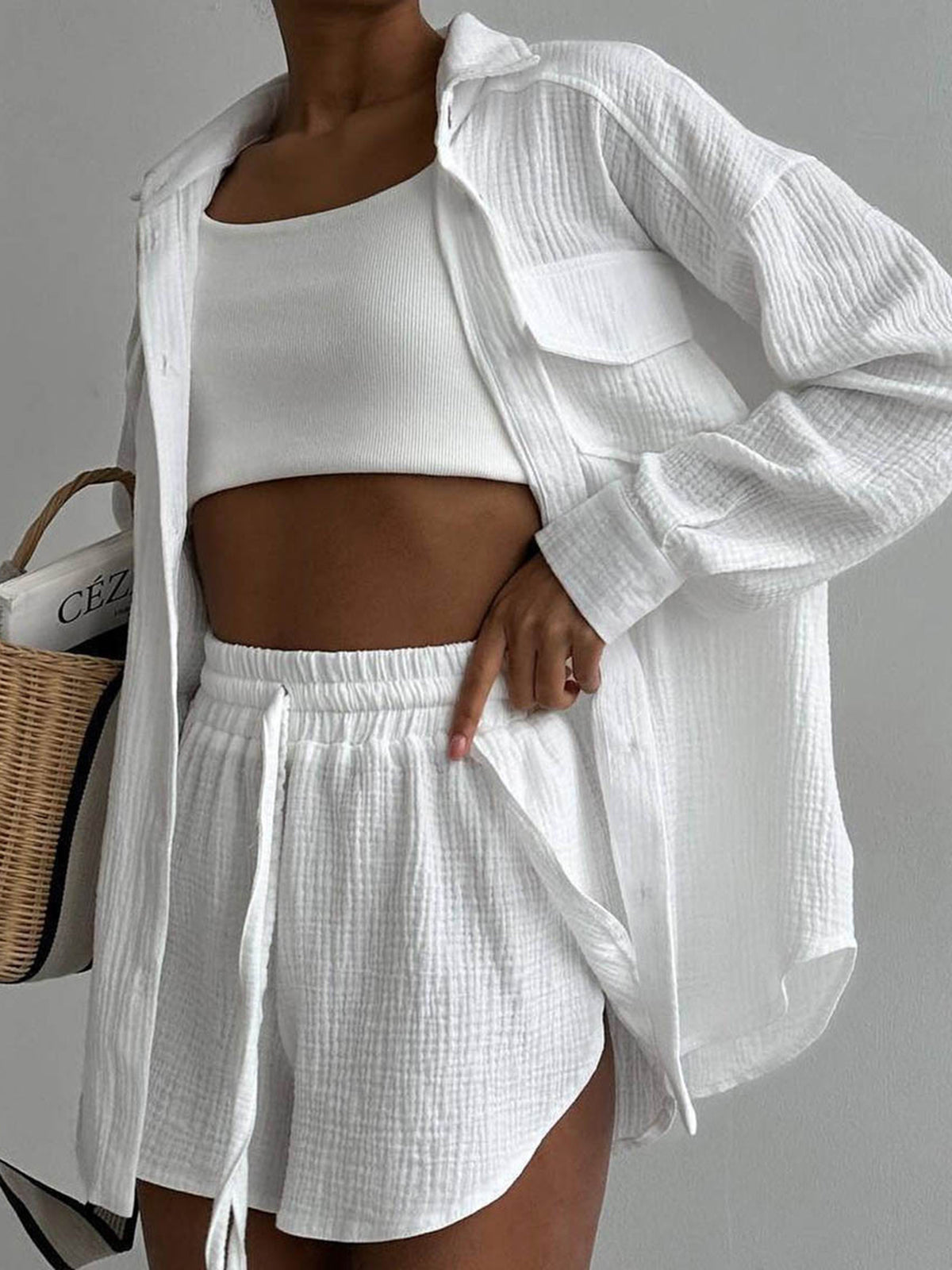 Minimalist Collared Two Piece Shorts Set-CALLISTARI
