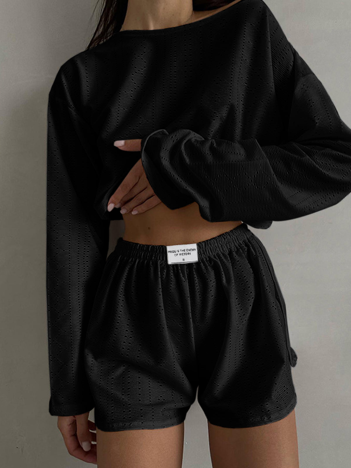 Solid Ripped Split Shorts Set-CALLISTARI