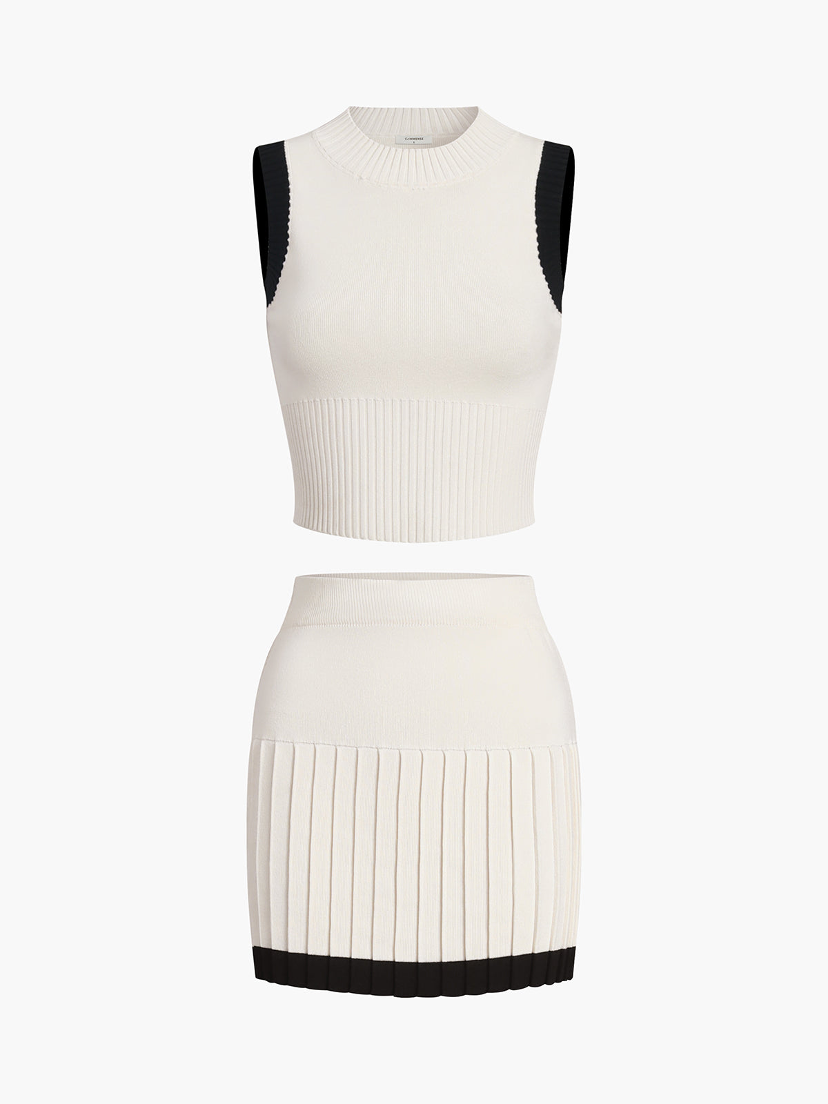 Contrast Trim Pleated Mini Sweater Skirt Set-CALLISTARI