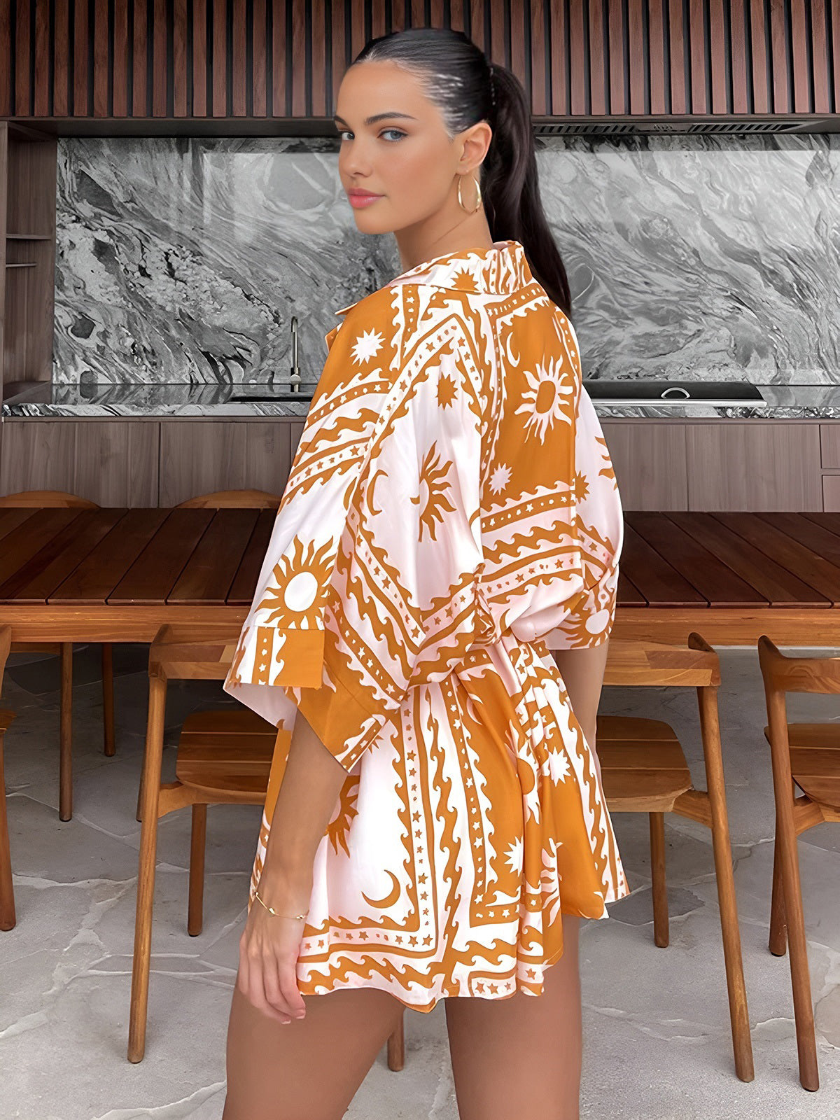 Callistari Callistari Boho Sun & Moon Pattern Short Jumpsuit-CALLISTARI