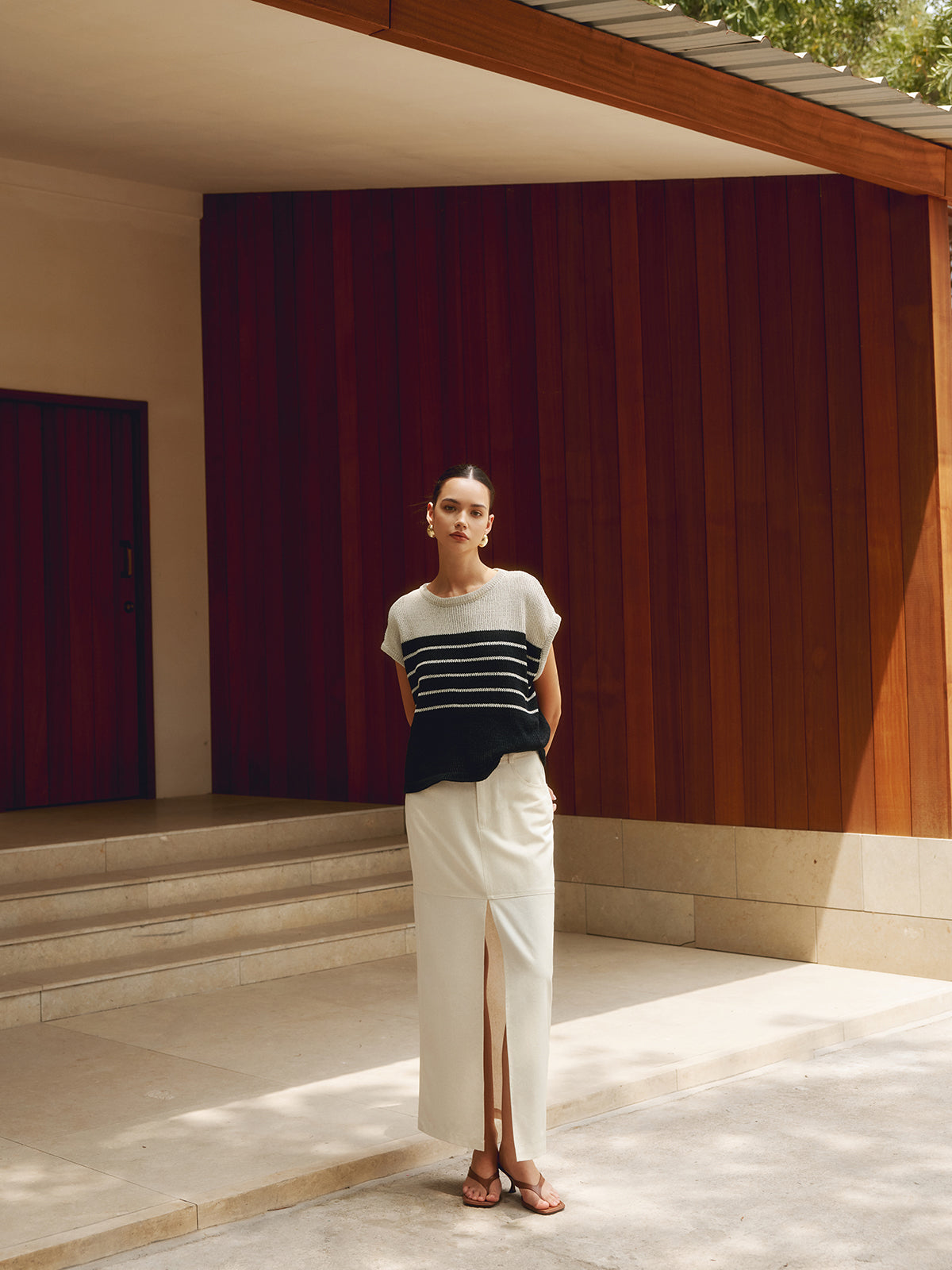 Casual Cotton Blends Striped Knit Top-CALLISTARI