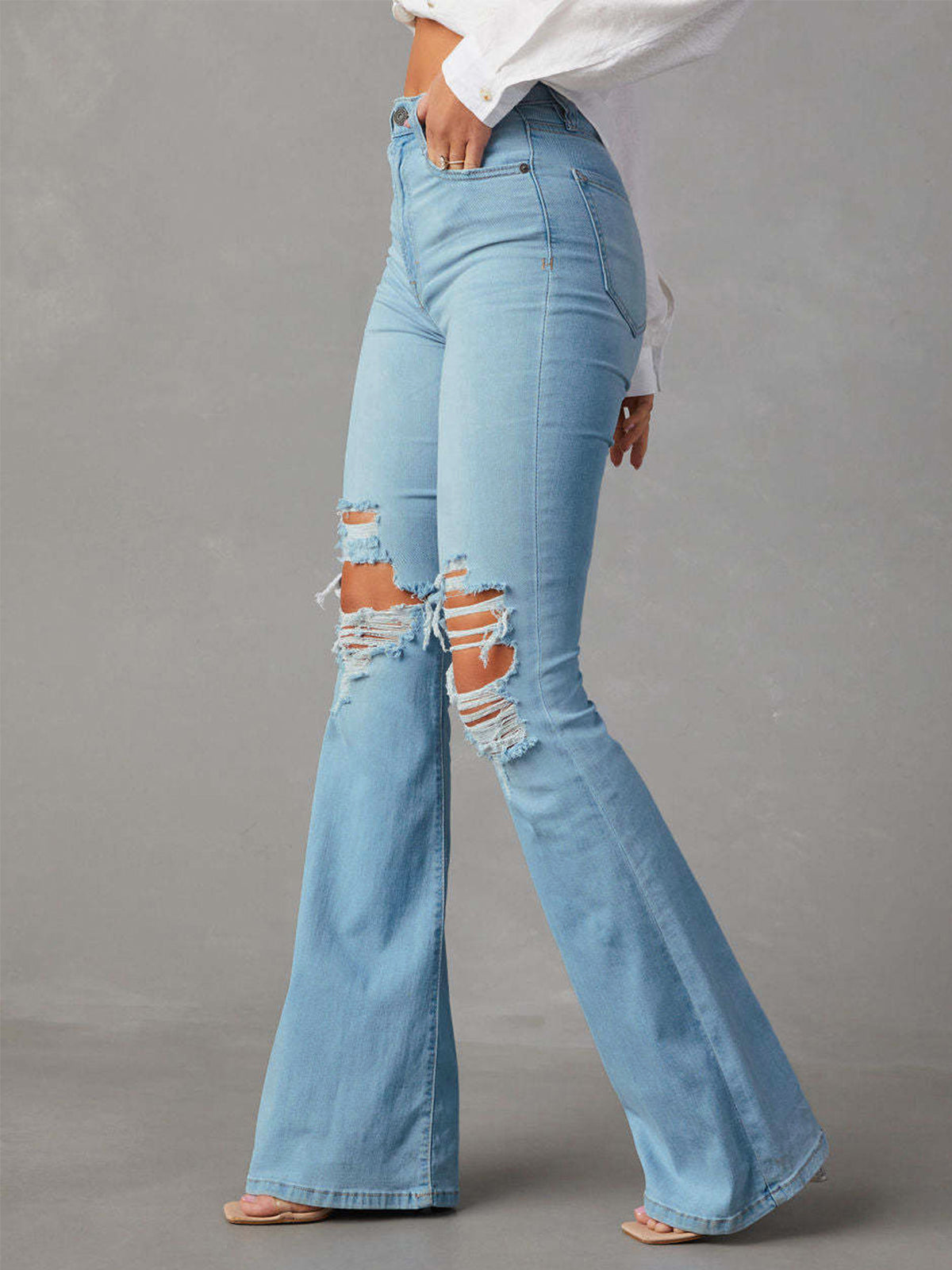 Ripped Denim Flare Jeans-CALLISTARI