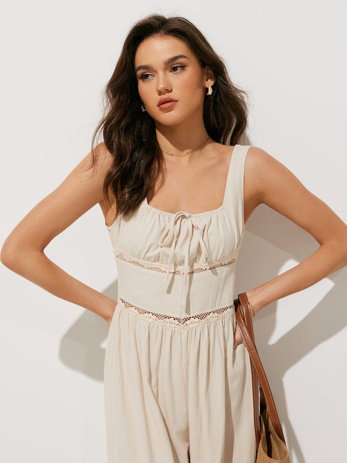 Callistari Callistari Pure Cotton Backless Tie-Front Jumpsuit-CALLISTARI