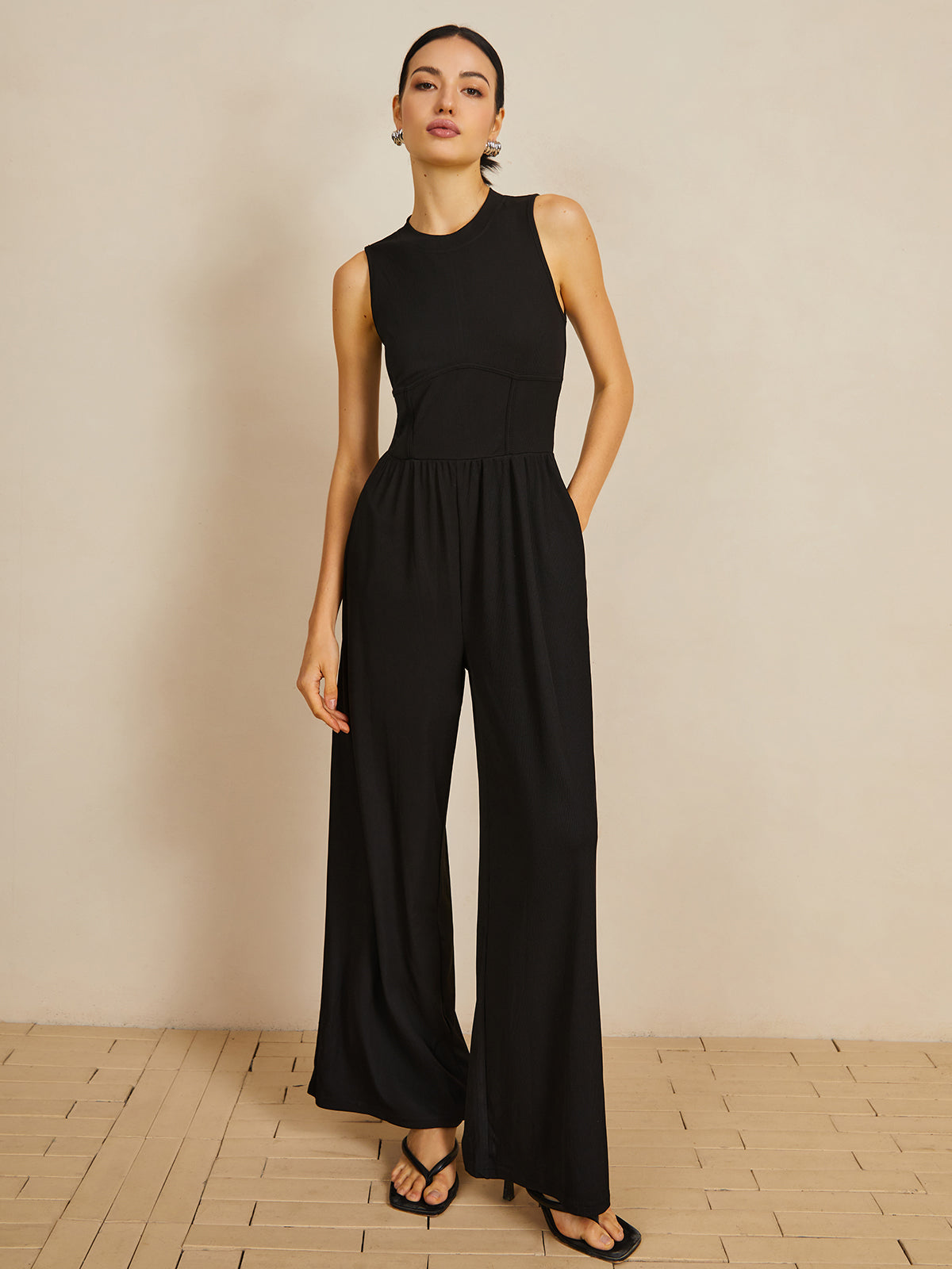 Callistari Sleeveless Wide Leg Jumpsuit-CALLISTARI