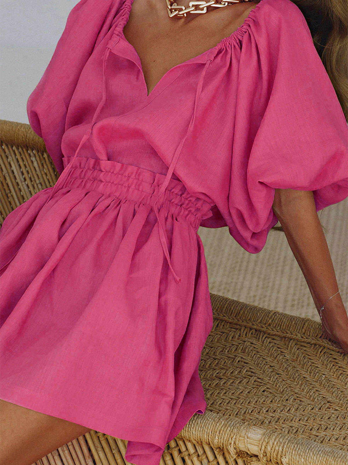 Barbiecore Cotton Linen Two Piece Skirt Set-CALLISTARI