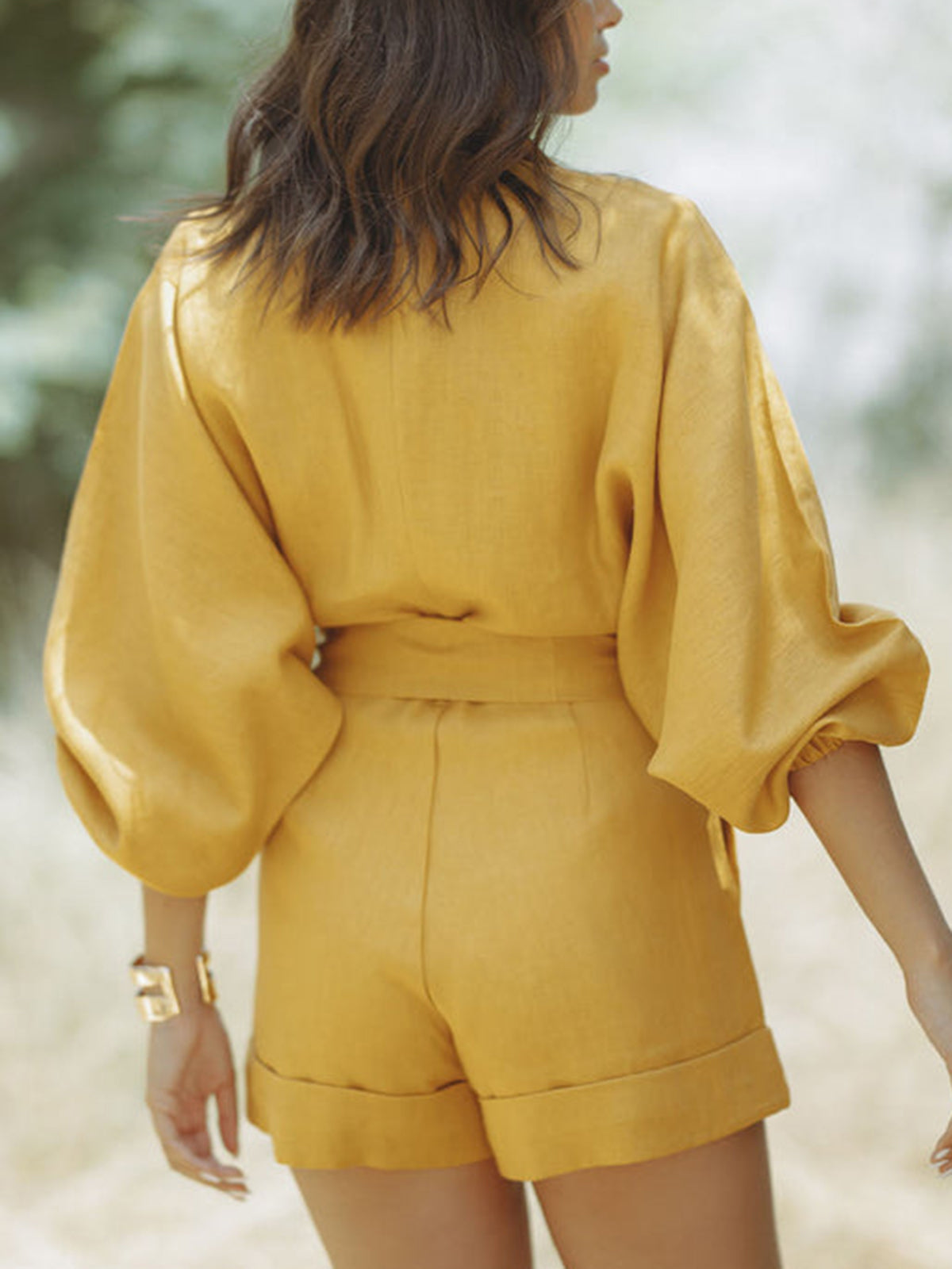 Cotton & Linen Jumpsuit With Belt-CALLISTARI